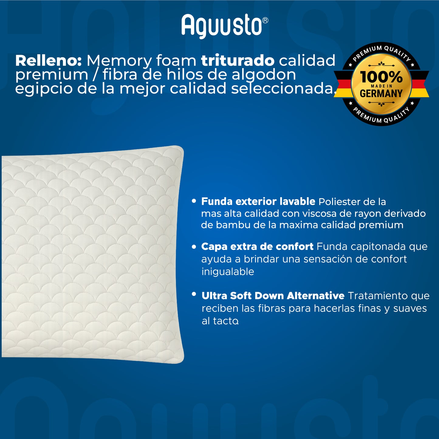 Almohada Aguusto 90cm x 47 cm Para Camas Grandes e Individuales